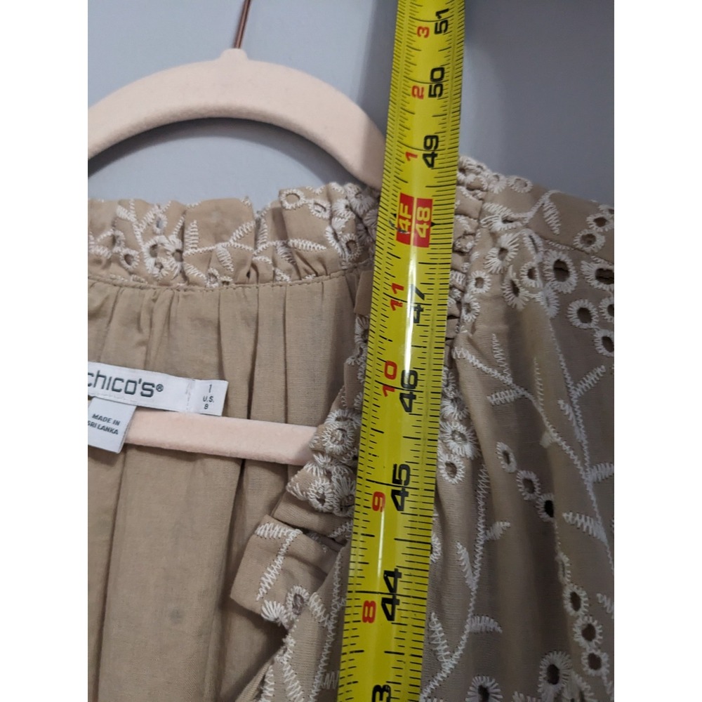 Chicos Tan Beige Cotton Eyelet Lace Tiered Midi Dress Womens Size 1 US 8 Boho - Picture 13 of 16